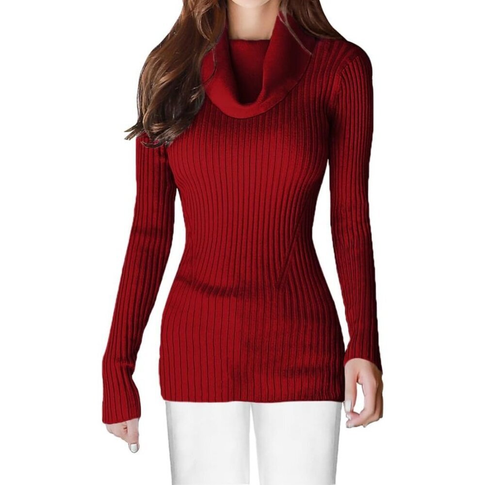 Women’s Wine Red Stretchable Cowl Neck Knit Long Sleeve Bodycon Sexy Sweater